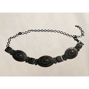 Chico’s Gun Metal Black & Silver Rhinestone Link Belt One Size